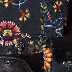 Pre Owned Christian Dior Boutique Black Floral Printed Cotton & Leather Trim Jacket M