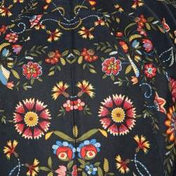 Pre Owned Christian Dior Boutique Black Floral Printed Cotton & Leather Trim Jacket M