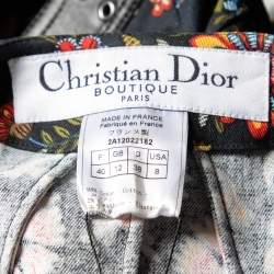 Pre Owned Christian Dior Boutique Black Floral Printed Cotton & Leather Trim Jacket M
