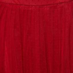 Christian Dior Red Polka Dotted Tulle Overlay Gathered Midi Skirt M