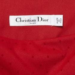 Christian Dior Red Polka Dotted Tulle Overlay Gathered Midi Skirt M