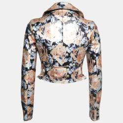 Pre Owned Christian Dior Black Floral Painted Lambskin Leather Biker Jacket S