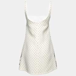 Pre Owned Christian Dior Cream Printed Embellished Crepe Sleeveless Mini Dress S