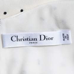 Pre Owned Christian Dior Cream Printed Embellished Crepe Sleeveless Mini Dress S