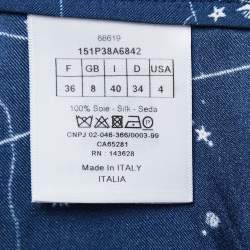 Pre Owned Christian Dior Blue Printed Silk Wide Leg Pants S