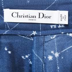 Pre Owned Christian Dior Blue Printed Silk Wide Leg Pants S