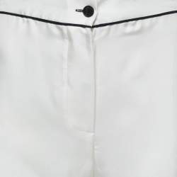 Pre Owned Christian Dior White Printed Silk Wide Leg Pants S