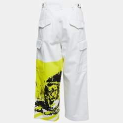 Christian Dior White Lion Printed Denim Wide Leg Cargo Jeans S Waist 28"