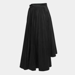 Pre Owned Dior Black Cotton Pleated Asymmetrical Wrap Skirt M