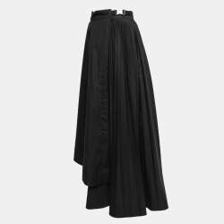 Pre Owned Dior Black Cotton Pleated Asymmetrical Wrap Skirt M