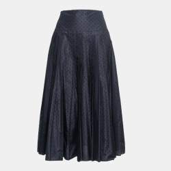 Christian Dior Black/Blue Dotted Tulle Pleated Midi Skirt S