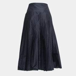Christian Dior Black/Blue Dotted Tulle Pleated Midi Skirt S