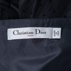 Christian Dior Black/Blue Dotted Tulle Pleated Midi Skirt S