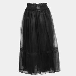 Pre Owned Dior Black Tulle Pleated Midi Skirt S