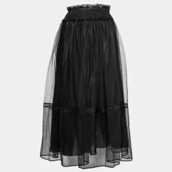 Pre Owned Dior Black Tulle Pleated Midi Skirt S