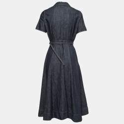 Christian Dior Blue Denim Belted Midi Dress M