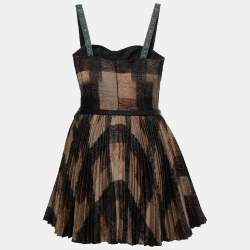 Pre Owned Dior Black and Brown Silk Blend Beaded Strap Pleated A-line Mini Dress S