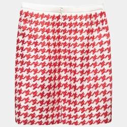 Christian Dior Haute Couture Cream/Red Houndstooth Embroidered Silk Mini Skirt S