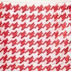 Christian Dior Haute Couture Cream/Red Houndstooth Embroidered Silk Mini Skirt S