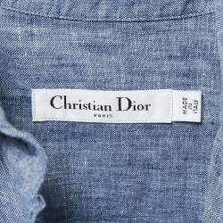 Pre Owned Dior Blue Linen Wide Cut Slit Shirt S
