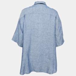 Pre Owned Dior Blue Linen Wide Cut Slit Shirt S