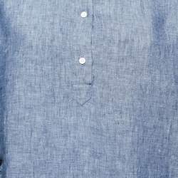 Pre Owned Dior Blue Linen Wide Cut Slit Shirt S
