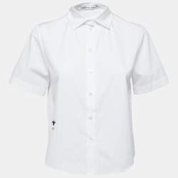 Pre Owned Christian Dior White Cotton Poplin Short Sleeve Shirt S