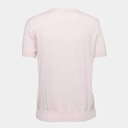 Dior Light Pink Knit Floral Applique Half Sleeve Sweater Top L