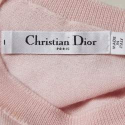 Dior Light Pink Knit Floral Applique Half Sleeve Sweater Top L