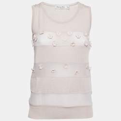 Pre Owned  Dior Dusty Pink Knit Floral Embroidered Sleeveless Top M