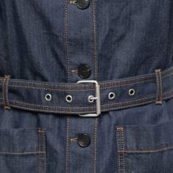 Pre Owned Christian Dior Blue Denim Couture Belted Short Sleeve Shirt S
