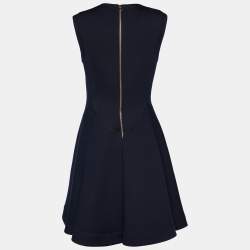 Christian Dior Navy Blue Wool Embellished Detail Sleeveless Midi Dress M