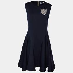 Christian Dior Navy Blue Wool Embellished Detail Sleeveless Midi Dress M