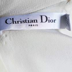 Pre Owned Christian Dior Beige Bee Embroidered Wool & Silk Crepe High Neck Shift Dress M