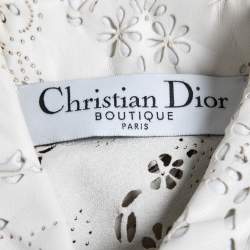 Pre Owned Christian Dior Boutique Vintage White Laser Cut Lambskin Leather Trench Coat M