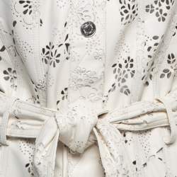 Pre Owned Christian Dior Boutique Vintage White Laser Cut Lambskin Leather Trench Coat M