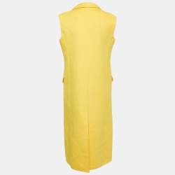 Pre Owned Dior Yellow Wool Blend Double Breasted Sleeveless Oversized Coat S