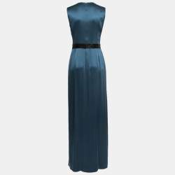 Dior Dark Teal Silk Satin Sleeveless Maxi Dress M 