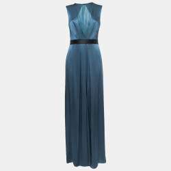 Dior Dark Teal Silk Satin Sleeveless Maxi Dress M 