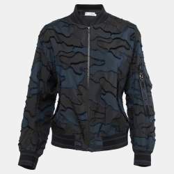 Pre Owned Dior Navy Blue Textured Synthetic Zip Front Bomber Jacket S