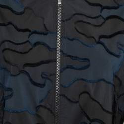 Pre Owned Dior Navy Blue Textured Synthetic Zip Front Bomber Jacket S