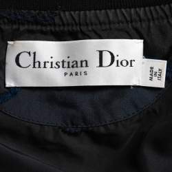 Pre Owned Dior Navy Blue Textured Synthetic Zip Front Bomber Jacket S