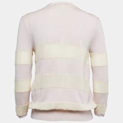 Dior Dusty Pink/Cream Wool & Silk Knit Neck Tie Detail Open Front Cardigan M