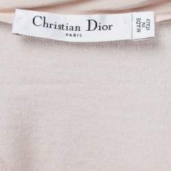 Dior Dusty Pink/Cream Wool & Silk Knit Neck Tie Detail Open Front Cardigan M