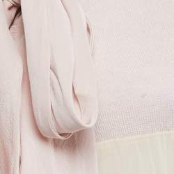 Dior Dusty Pink/Cream Wool & Silk Knit Neck Tie Detail Open Front Cardigan M
