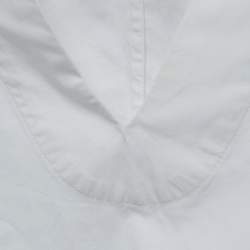 Pre Owned Dior White Cotton and Printed Silk Long Sleeve Tie Detail V-Neck Blouse M