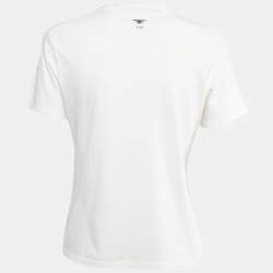 مملوكة مسبقًا Christian Dior White Logo Embroidered Knit T-Shirt S