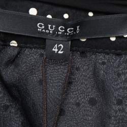 Gucci Black Dotted Silk Chiffon Ruffled Short Dress L