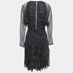 Gucci Black Dotted Silk Chiffon Ruffled Short Dress L