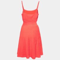 Dior Neon Pink Patterned Knit Strappy Short Dress S